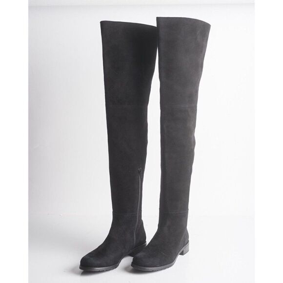 Stuart Weitzman Womens Black Suede Thigh High Boots Flats Pull On Sz US 6 - Picture 1 of 8